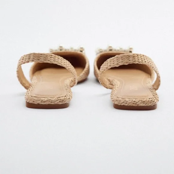 Zara pearl embellished flat slingbacks NWT - Picture 2 of 9